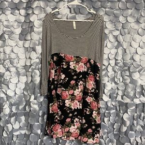 Emerald- striped and floral dress